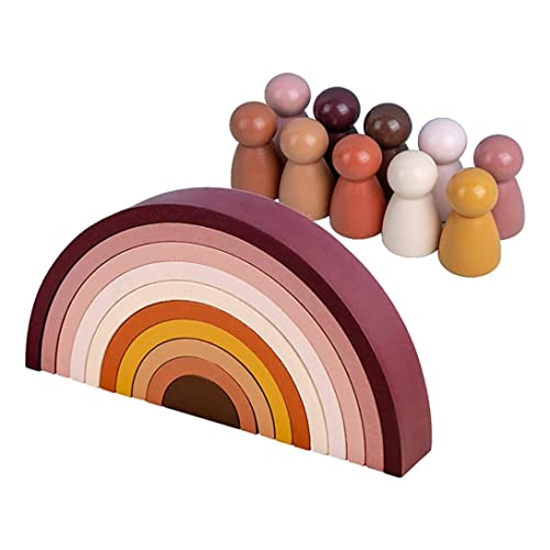 Hperu Holzspielzeug Holz Regenbogen Stapler Spielzeug Staplerblöcke Entwicklung Spielzeug Regenbogen Stapel Spielzeug Regenbogen Stapler Bunte Blöcke für Kinder 20pcs von Hperu