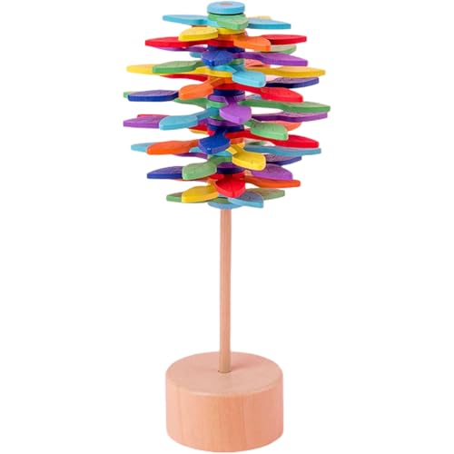 Hperu Holzspin Lollipop -Zappelspielzeug, Spin -Kunst, Spinning Fidget Toy, Bunte hölzerne Spin -Kunst -Spielzeug mit Holzbasis -Dekompression Spielzeug für Kinder und Erwachsene von Hperu