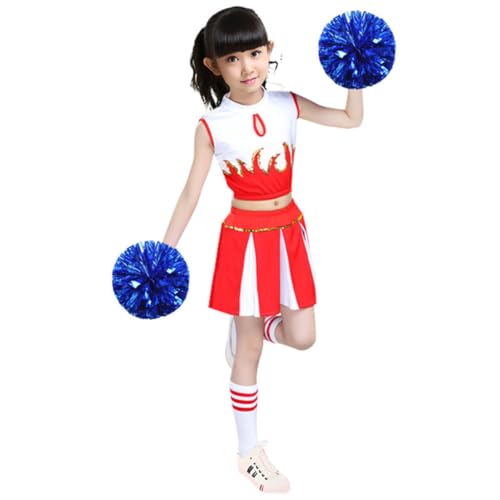 Hperu Jubel -Outfits für Mädchen weich atmungsaktive ärmellose Cheerleader -Outfit, Kleinkind -Cheerleader -Outfit mit Pompons und Socken für Kindertagssport -Cosplay, 170 von Hperu