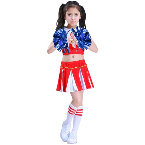 Hperu Jubel -Outfits für Mädchen weich atmungsaktive ärmellose Cheerleading -Outfit, Kleinkind -Cheerleader -Outfit mit Pompons und Socken für Kindertagssport -Cosplay, 160 von Hperu