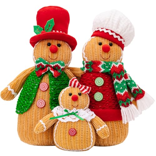 Hperu Lebkuchen, Lebkuchen -Plüsch 12 x 9in Familienmotiv -Häppchen -Lebkuchen -Dekor mit Hut, Schal und entzückende Lebkuchen -Weihnachtsdekoration für Zuhause, Party, Mall von Hperu