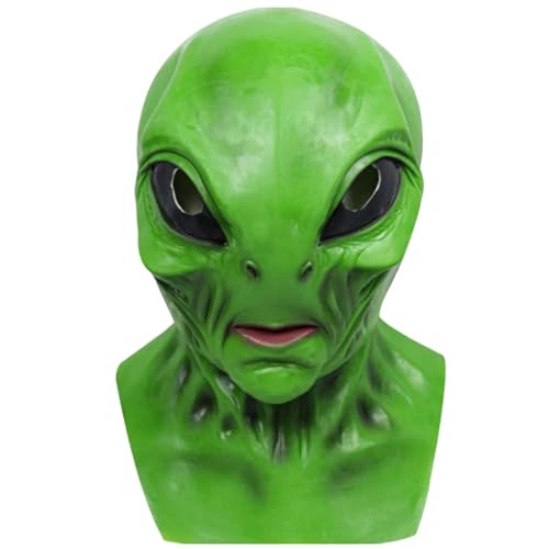 Hperu Lustige Alien-Maske 2024 Alien-Masken für Erwachsene Vollkopfmaske mit großen Augen realistische Gesichtsmaske lustige Kostüme für Erwachsene Männer Frauen Alien-Kostüm (Grün) von Hperu