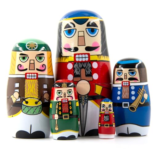 Hperu Matryoshka -Puppe, 5pcs Russische Nistpuppen Set Holzmatryoshka -Puppe Set mit charmantem Druck müheloser Demontage und Montage -Nisting -Puppen für Sammeldekoration, Nesting Dolls von Hperu