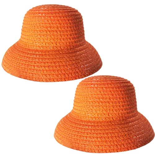 Hperu Mini Strohhut Mini Strohhüte für Puppen 2pcs geflochtene Kuppel Kurzkrempe Unisex niedliche Mini -Strohhut -Simulation Simulation Solid Color Mini Strohhüte für Handwerkspuppenzubehör, Oran von Hperu