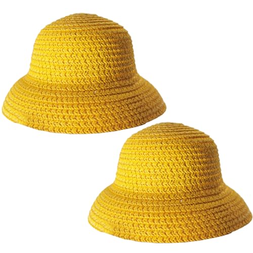 Hperu Mini Strohhut Mini Strohhüte für Puppen 2pcs geflochtene Kuppel Kurzkrempe Unisex süße Mini -Strohhut -Simulation Simulation Feste Farbe Mini Strohhüte für Handwerkspuppenzubehör, Gelb, Gel von Hperu