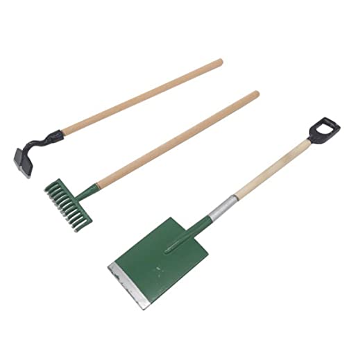 Hperu Miniaturschaufel 3PCS Miniaturgarten Rasenwerkzeuge 1/12 Puppenhaus Arbeitszubehör mit Schaufel Rake Spade für Puppenhaus oder Gartenlandschaftsmodell Grün von Hperu