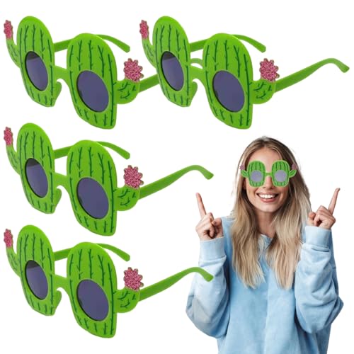 Hperu Partygläser, lustige Sonnenbrille, 4PCs Kaktus lustige Sonnenbrille, Plastik -Partygläser, lustige Brille für Erwachsene Kinder, Strand Hawaiian Party Sommer von Hperu