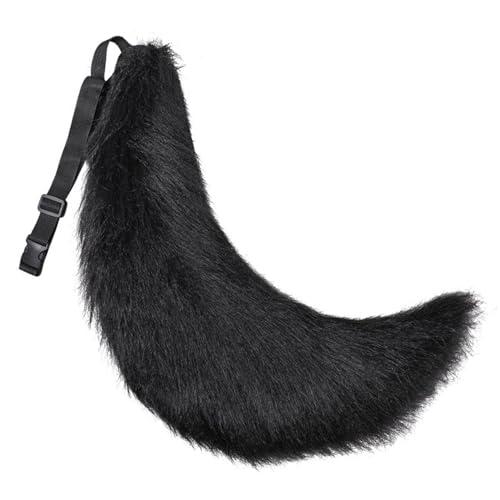 Hperu Pelziger Schwanz Therian Tail 27in Halloween Pelry Schwanz mit Gürtel Design Kunstfell Wolf Schwanz für Erwachsene Kinder Cosplay Party Kostümzubehör (schwarz) von Hperu