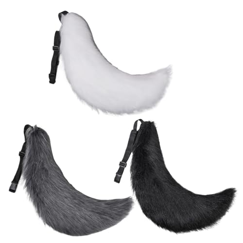 Hperu Pelziger Schwanz Therian Tail 27in Halloween Pelry Schwanz mit Gürtel Design Kunstpelz Wolf Schwanz für Erwachsene Kinder Cosplay Party Kostümzubehör (Grau) von Hperu