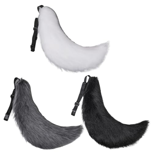 Hperu Pelziger Schwanz Therian Tail 27in Halloween Pelry Schwanz mit Gürtel Design Kunstpelz Wolf Schwanz für Erwachsene Kinder Cosplay Party Kostümzubehör (weiß) von Hperu