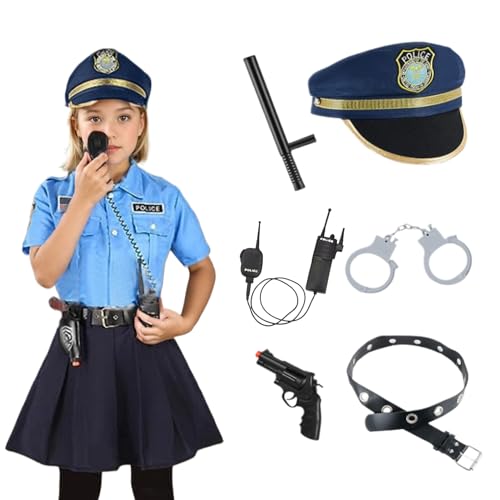 Hperu Polizeibeamter Kostüm für Mädchen, Kinderpolizeibeamter Kostüm für Mädchen Polizist Uniform mit Spielzeugzubehör Girls Cosplay -Outfit Dress Up Halloween Kostüm für Kinder, L. von Hperu