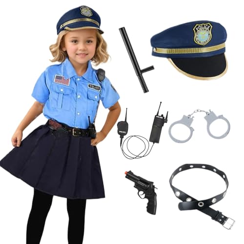 Hperu Polizeibeamter Kostüm für Mädchen, Kinderpolizeibeamter Kostüm für Mädchen Polizist Uniform mit Spielzeugzubehör Girls Cosplay -Outfit Dress Up Halloween Kostüm für Kinder, s von Hperu