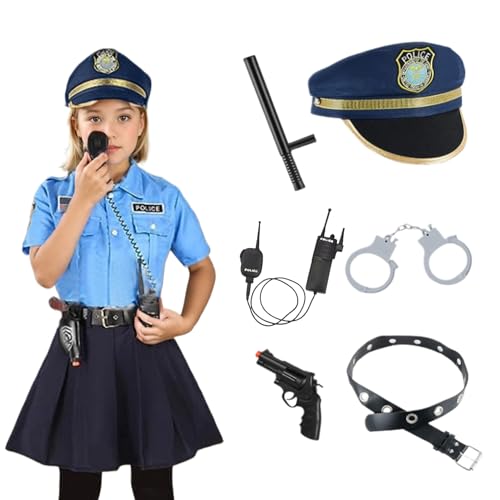 Hperu Polizeiuniform, Kinderpolizeibeamte Kostüm für Mädchen Polizeiuniform Rock Set Polizist Uniform mit Spielzeugzubehör Girls Cosplay -Outfit Dress Up Halloween Kostüm für Kinder l von Hperu