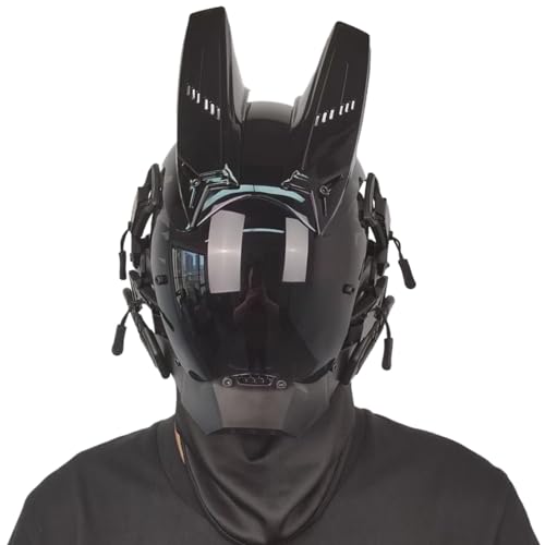 Hperu Punkmaske, Cyberpunk -Maske mit Horn -Futuristische Maske für Männer PC Dekorative Punkmaske mit Gesichtsmaske Cybermaske für Cosplay Party Halloween Music Festival von Hperu