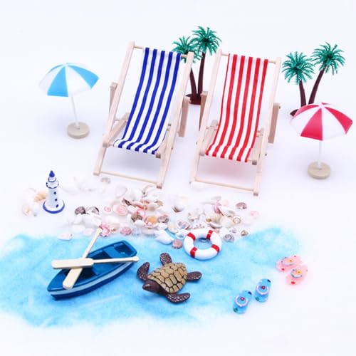 Hperu Puppenhaus Miniaturen Artikel 1:12 Plastik Mini Dollhouse Accessoires enthalten Mini -Strandstuhl, Regenschirm, Palmen- und Strandlandschaft, DIY Dollhouse Miniaturzubehör von Hperu