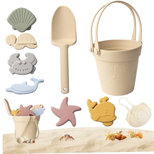Sandspielzeug, 8 Stück Silikon Strandspielzeug für Kinder, sicheres wasserdichtes Sandspielset mit Schaufeleimer & Formen, reisefreundliches Sommerspielzeug im Freien, Beige Sandspielzeug, 8 Stück Silikon Strandspielzeug für Kinder, sicheres wasserdichtes Sandspielset mit Schaufeleimer & Formen, reisefreundliches Sommerspielzeug im Freien, Beige von Hperu