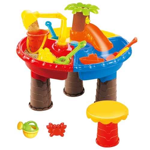 Hperu Sandtisch, Kleinkind Wassertisch Sand Tabelle 4-in-1 Sand- und Wasserspieltisch Kinder 17.7X.13.8 '' Wassertisch mit Spielzubehör Sandbox-Tisch für Outdoor-Aktivität runde Form von Hperu