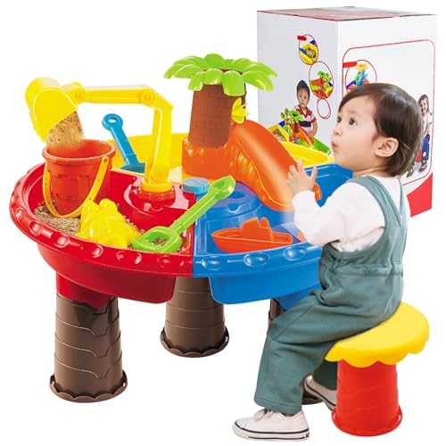 Hperu Sandtisch, Kleinkind Wassertisch Sand Tabelle 4-in-1 Sand- und Wasserspieltisch Kinder 17.7X.13.8 '' Wassertisch mit Spielzubehör Sandbox-Tisch für Outdoor-Aktivität runde Form von Hperu