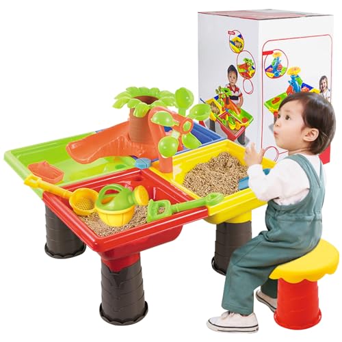 Hperu Sandtisch, Kleinkind Wassertisch Sand Tabelle 4-in-1 Sand- und Wasserspieltisch Kinder 17.7X.13.8 '' Wassertisch mit Spielzubehör Sandbox-Tisch für Outdoor-Aktivitätsquadrat von Hperu