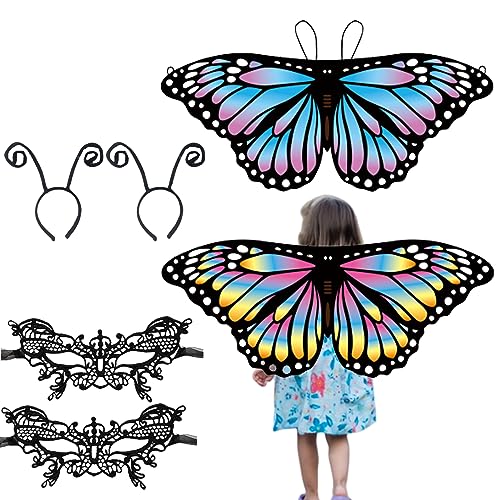 Hperu Schmetterling Kostüm Kinder Kinder Schmetterling 6pcs Märchen Schmetterling mit Maske und Antenne Stirnbändern Schmetterlingsschalkostüm für Mädchen Halloween Geburtstagsfeier Dress Up von Hperu