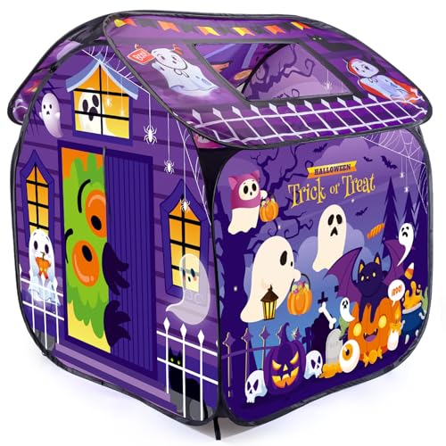 Hperu Spielen Sie Zelt Halloween Lüftungsfaltbares Pop-up-Kleinkindspielhaus mit Türflip & Top-Öffnung, Trick oder Behandlungsfade-Fade-Resistant Kids Tent for Girls Boys Geschenk von Hperu