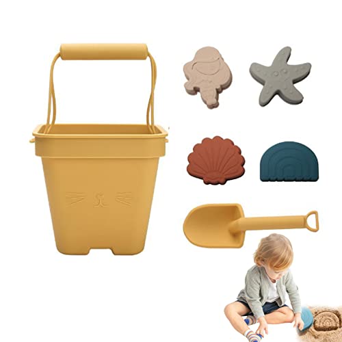 Hperu Strandspielzeug für Kleinkinder Sandspielzeug Sandbox Formen Eimer und Spaten Set Beach Toys for Kids Kleinkinder Jungen Mädchen 6pcs Gelbgelb von Hperu