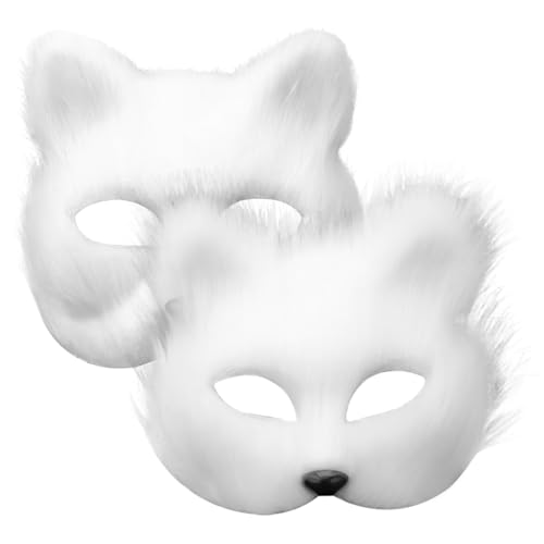 Hperu Therian Mask Fox Maske 2pcs Realistische Plüsch Therian Maske Halbgesicht Dekorative weiße pelzige Maske Masquerade Tiermaske für Cosplay -Party Halloween von Hperu