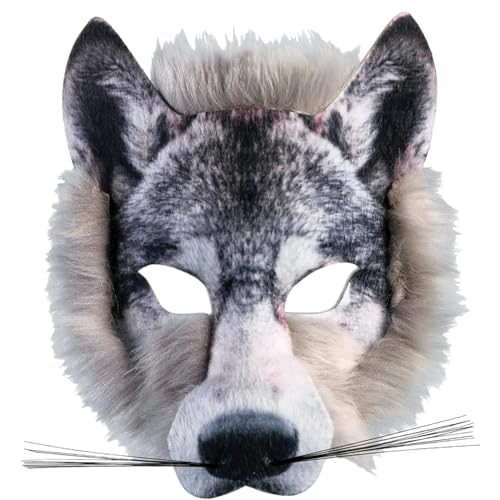 Hperu Therian Mask Wolf Maske, halbgesichtliche Tiermaske mit Gummiband, pelzige Therian-Maske, 8,3x6.7x3.2 Lustige Cosplay-Kostümmaske für Maskerade-Party von Hperu