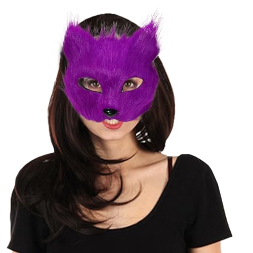 Hperu Therian Maske Halbgesicht Pelzy Maske Halloween Fox Maske mit elastischer Bandkatze Maske Therian Ausrüstung für Cosplay, Masquerade Kostümstil 2 Therian Maske von Hperu