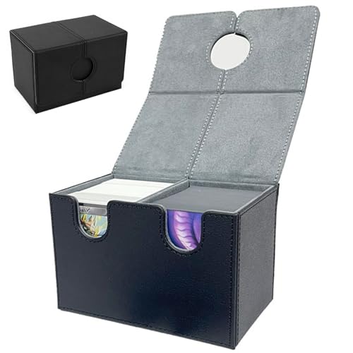 Hperu Trading Card Storage Box Card Deck Box 2 Fach Nicht-Rutsch-PU 200+ Double Sleeved Card Storage Box mit Flip Deckel Tragbarer Schutzkartenspeicherbox von Hperu