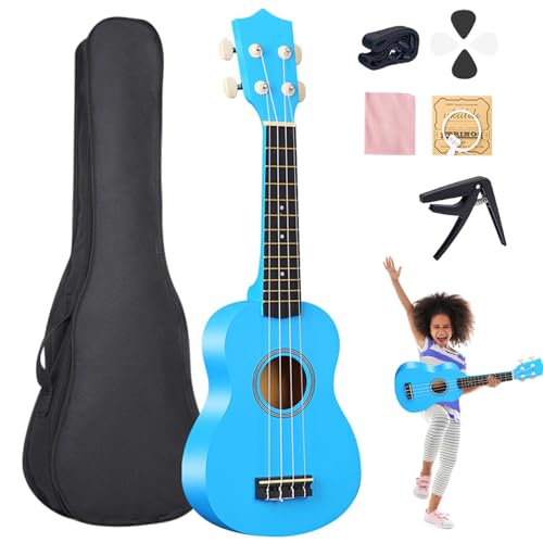 Hperu Ukulele für Anfänger 21 Zoll 4 String -Kleinkindgitarre, Klassische Basswood -Ukulele mit Pick, Capo, Carry Bag Musical Instrument Toy für Kleinkinder, Blue von Hperu