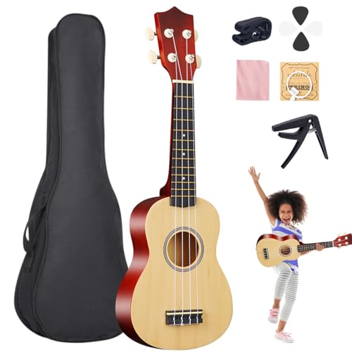 Hperu Ukulele für Anfänger 21 Zoll 4 String -Kleinkindgitarre, Klassische Basswood -Ukulele mit Pick, Capo, Carry Bag Musical Instrument Toy für Kleinkinder, Holzfarbe von Hperu