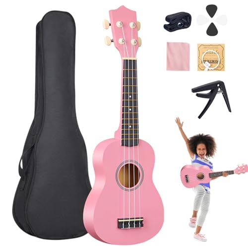 Hperu Ukulele für Anfänger 21 Zoll 4 String -Kleinkindgitarre, Klassische Basswood -Ukulele mit Pick, Capo, Carry Bag Musical Instrument Toy für Kleinkinder, hellrot von Hperu