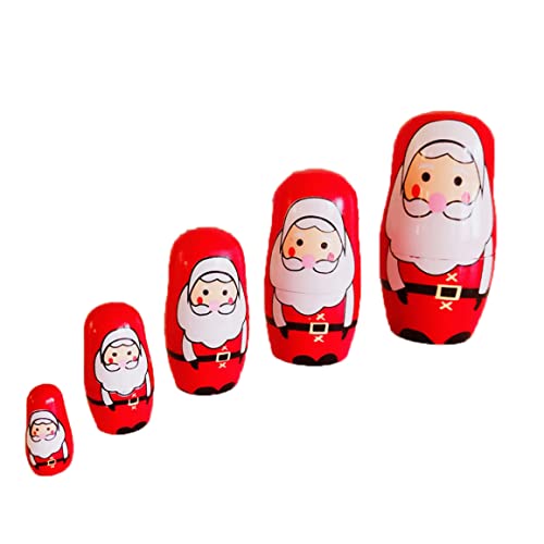 Hperu Weihnachtsmatryoshka -Puppen Weihnachten Russische Nistpuppen Holz Santa Claus Matryoshka Puppen Weihnachtsdekoration 5pcs von Hperu