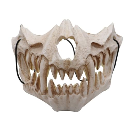 Hperu Wolf Maske Halloween, Halloween -Skelettmaske, gruselige Werwolf Halbschädelmaske, Cosplay -Kostüm Halbgesicht Zähne Schädel Party Cosplay Mask Festival Halbmaske von Hperu