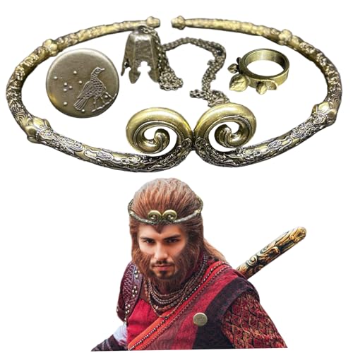 Hperu Wu Kong Ring Wukong Kostüm 4PCS/Set Collectible 1: 1 Skala Sun Wukong Kostüm enthält ein einschränkendes Stirnband- und Schmuckset, Halloween Party bevorzugt Sun Wukong Accessoires von Hperu