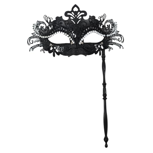 Karnevalmaske Maskerade -Maske auf Stick Metal Handheld Mardi Gras Mask Abnehmbarer Maskerade -Ballmaske für Partykostümzubehör, schwarze Maskerade -Maske von Hperu