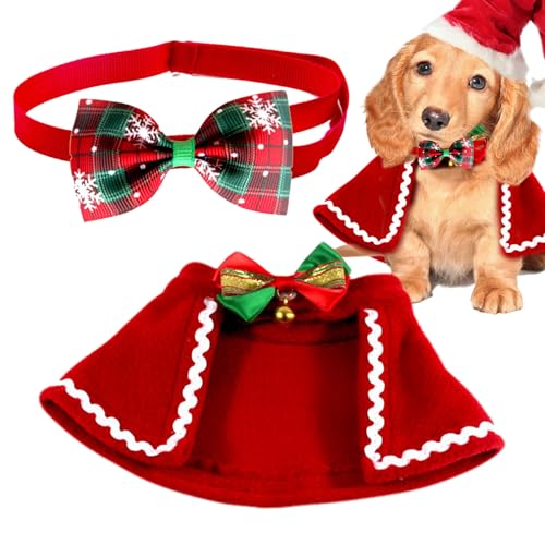 Katzen Weihnachts -Outfit, 2pcs/Set Weich warmes Hundes Weihnachts -Outfit mit Hundeumhang und Bogenkragen, Wiederverwendbare Katzenkostüme für Weihnachtswinter, Katzen -Weihnachts -Outfit -Kostüme von Hperu