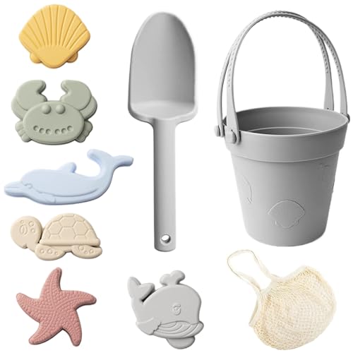 Kids Beach -Spielzeug Sandspielzeug für Kinder, 8pcs Safe Silikonstrandspielzeug mit Schaufel, Eimer und Sandformen, wasserdicht von Hperu