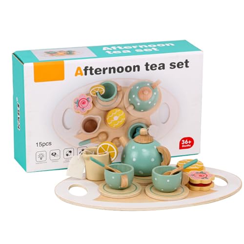 Kids Tea Sets für 3+ Mädchen und Jungen Simulation süße Glatte Tee -Party -Set interaktiver Entwicklungs -Holz -Tee -Set für Rollenspiele, so tun von Hperu