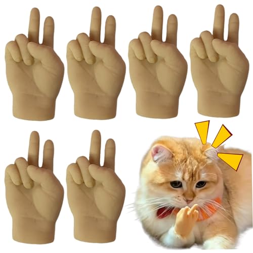 Mini-Hände, winzige Hände für Katzen 6pcs realistische V-Sign MINI Hände Dehne kleine Hände Silikon Lustige interaktive kleine Hände zum Streicheln kleiner Hände von Hperu