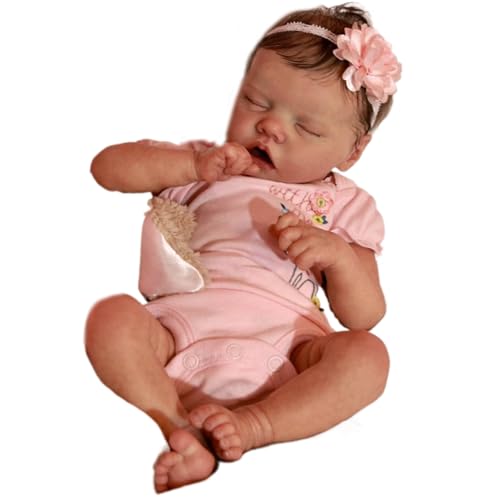 Neugeborene Babypuppe, echte Babypuppe 18 -Zoll -Silikon -Babypuppen -Babypuppe Realistic Reborn Sleeping Babypuppe, waschbares Neugeborenes Mädchen mit Kleidung und Kopfschmuck - perfekt für Kinders von Hperu