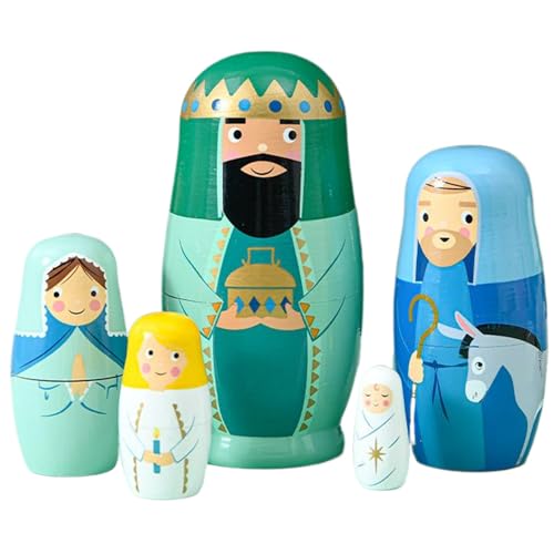 Russische Nistpuppen, 5pcs Russische Nistpuppen, niedliche Weihnachtsschild -Nesting -Krippennistpuppen, Weihnachtsholz Russische Puppe, Krippe Figuren nisting Spielzeug für Urlaub, Nistpuppen nist von Hperu