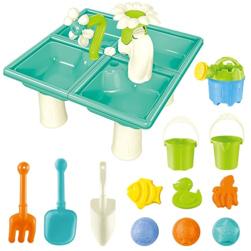 Sandtisch Sand und Wasserspiegel, 13pcs/Set 4 in 1 Kleinkind Kids Wassertabelle, sicherer Plastik -Außenwasserspiegel, Sandkastenentisch für den Sommer -Hinterhof Park Beach, Square von Hperu