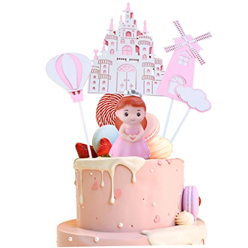 Hperu Schlosskuchen Dekoration, Prinzessin Kuchen -Toper Schlosskuchen -Dekoration Personalisierter Cupcake -Topper für Babypartyzubehör 5PCs für Zuhause von Hperu