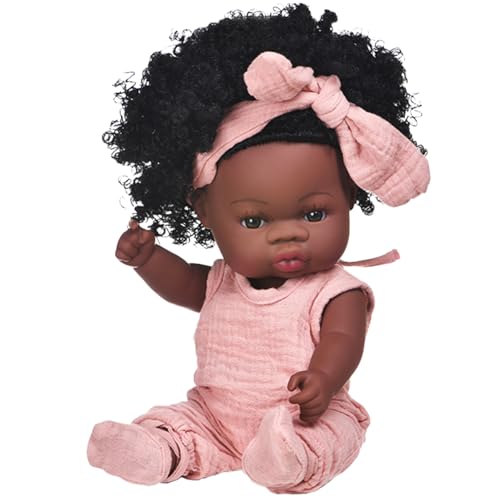 Schwarze Haut Babypuppe Schwarzes Mädchen Reborn Puppensimulation 13inch Vinyl gekleidet realistische Babypuppe mit Bowknot posiable niedliche afrikanische Babypuppen für Kinder im Alter von 4 bis von Hperu