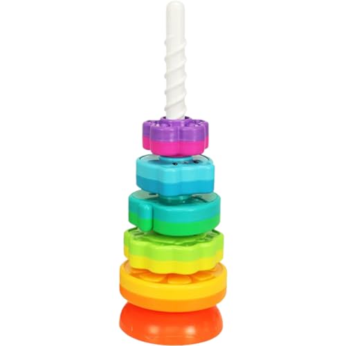 Hperu Spinning Fidget Toy, farbenfrohe Plastik -Spin -Spielzeug mit Basis 5 Regenbogenringstapler Angst Stress Relief Spin -Spielzeug für Kinder Erwachsene, Spin -Spielzeug, Holzsensorikspielzeug von Hperu