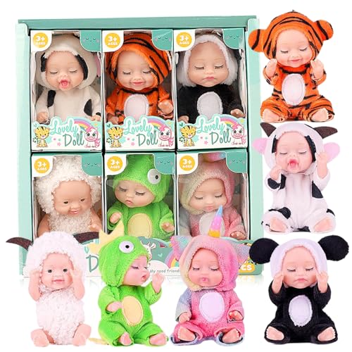 Tiny Babypuppen Mini -Babypuppen 6PCs Schläfrige Gesicht beweglicher Joint Little Babypuppen mit unterschiedlichen Kleidern auf 4x2 realistisch und entzückend PVC Tiny Babypuppe, Geschenke für Mädc von Hperu