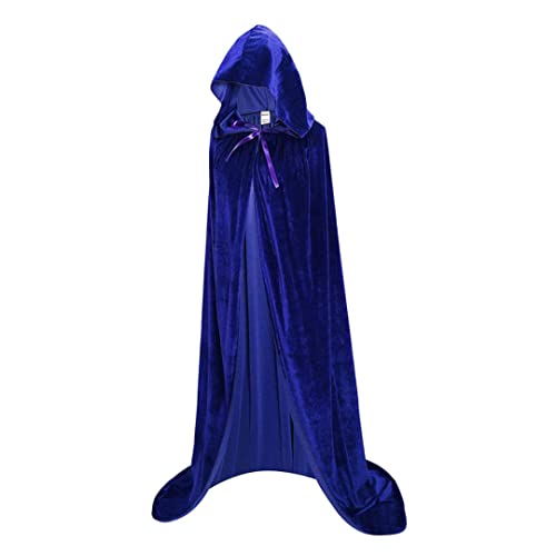 Velvet -Umhang, Unisex in voller Länge mit Kapuze mit Hofoween Robe, blauer Umhang mit Kapuze, langer Samt Cape Ghost Kostüm Kinder (110 cm) von Hperu