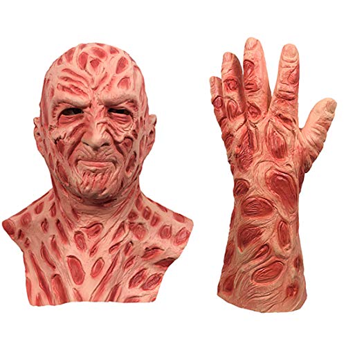 Freddy-Maske mit Freddy-Handschuh-Killer, Cosplay-Kopfbedeckung auf Elm St Nightmare Halloween-Kostüme, Zubehör-Set, Requisite (Freddy-Maske + Freddy-Handschuh, Einheitsgröße) von Hqroidd